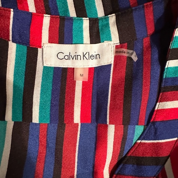 CALVIN KLEIN M Red Blue Green Candy Striped Silly Camp Shirt Epaulettes R $89 - Picture 3 of 7